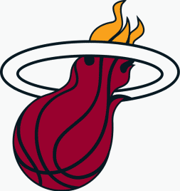 Miami Heat Logo - Red basketball with flames goes through a white hoop